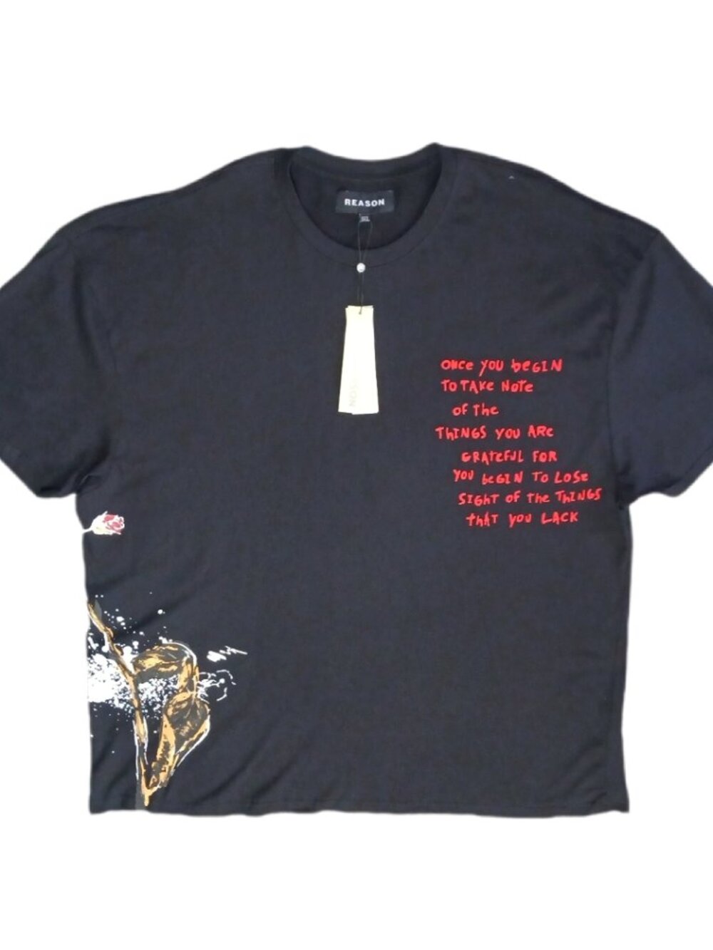 Reason Brand Mens Size 3X Short Sleeve T Shirt Black Graphic Rose Tee